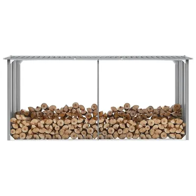 vidaXL Șopron depozitare lemne, oțel galvanizat, 330x92x153 cm, gri