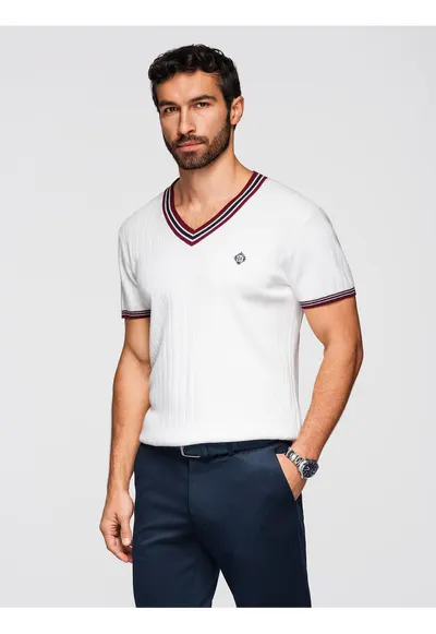 Tricou din viscoza cu decolteu in V OM-TSCT-0266 - Alb