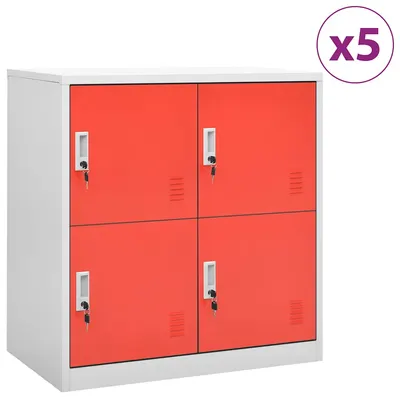vidaXL Dulapuri vestiar 5 buc. gri deschis și roșu 90x45x92,5 cm oțel
