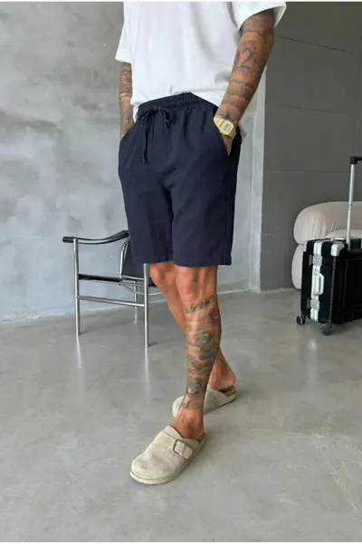Pantaloni scurti din in, lejeri, albastri BG8005