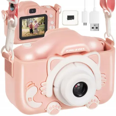 Aparat foto digital pentru copii, full HD, 6 functii, camera selfie, card mini SD, 5 jocuri, micro USB, oprire automata