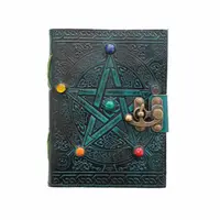 Jurnal vintage, 17.5x12.5cm, piele naturala, pietre inserate multicolore, Krashell, forma de stea