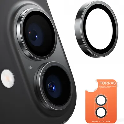 Folie de protectie Camera Spate Torras Lensguard pentru Apple iPhone 16 Plus / 16, Sticla Securizata, Neagra