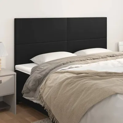 vidaXL Tăblie de pat neagră 200x5x118/128 cm piele ecologică