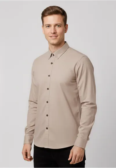Camasa barbati din bumbac - slim fit - maneci lungi - K-Tanalo - bej - Bej