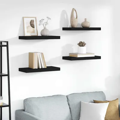vidaXL Rafturi de perete suspendate, 4 buc., negru, 50x23,5x3,8 cm, MDF