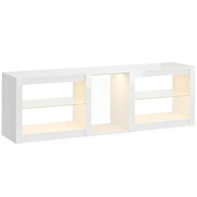 HOMCOM Lowboard TV cu iluminare RGB-LED, mobilier TV modern cu polițe din sticlă reglabile, pentru televizoare până la 190,5 cm, alb | Aosom Romania