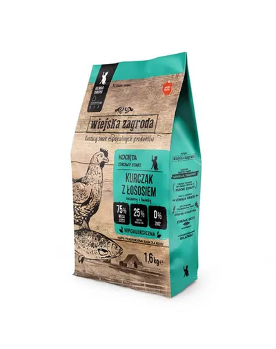 WIEJSKA ZAGRODA Hrana uscata pisoi, cu pui si somon 2x1,6kg