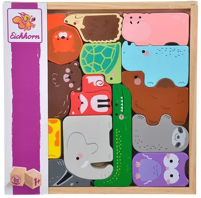 Set din lemn Eichhorn - Animale in cutie, 15 bucati