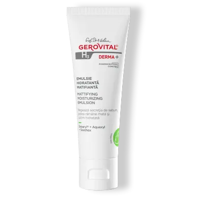 Emulsie Hidratantă Matifiantă Pentru Ten Gras Acțiune Sebo-reglatoare și Pori Reduși Vizibil, Gerovital H3 Derma+, 50 Ml