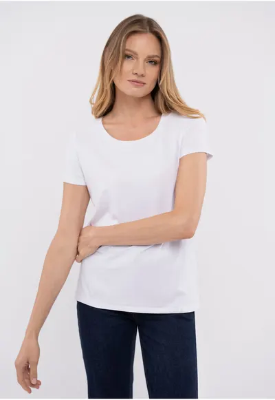 Tricou de bumbac cu decolteu la baza gatului - T‑DIANA - Alb - Alb