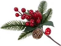 Decorare Eurolamp - Creangă cu fructe de pădure roșii, măr și con de pin, 20 cm