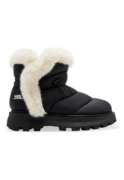 Ghete slip-on cu garnituri din blana sintetica Frostee - Alb fildes/Negru