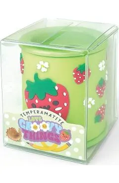 Ascutitoare verde cu 2 gauri si container cu detalii tridimensionale
