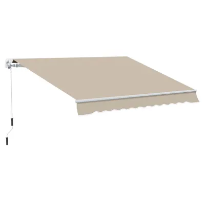 Outsunny Copertină Retractabilă pentru Terasă cu Manivelă Manuală, Rezistentă la Apă, Structură Metalică și Aluminiu, 4x2.5m, Bej | Aosom Romania