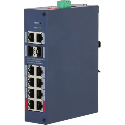 Switch 12 porturi gigabit cloud management Dahua CHS4212-8GT-110, 8 x PoE, 2 SFP, 2 porturi uplink, PoE Watchdog, Long Distance PoE