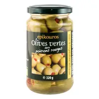 Masline Verzi BIO Umplute cu Ardei, in Saramura 320 g, Epikouros