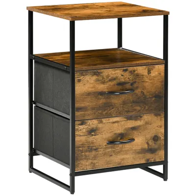 HOMCOM Noptieră cu 2 Sertare Material Textil Mobilier de Suport Mic cu Stil Industrial Comodă 2 sertare - 45 x 40 x 70,5 cm - Lemn și metal | Aosom Romania