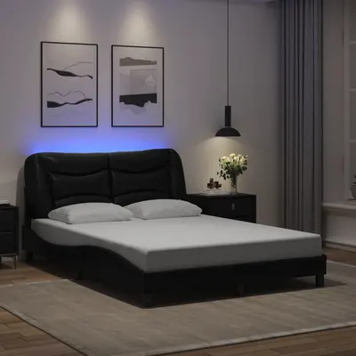 vidaXL Cadru de pat cu LED fără saltea, Hvar, negru, 140x190 cm