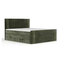 Pat boxspring verde închis cu spațiu de depozitare 140x200 cm Bergamo – Maison de Rêve