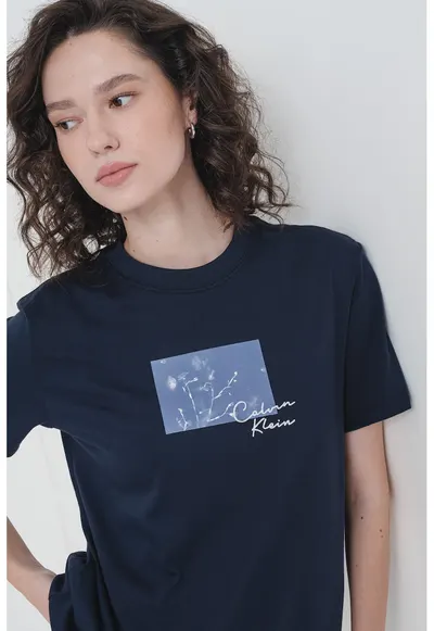 Tricou de bumbac cu decolteu la baza gatului - Bleumarin
