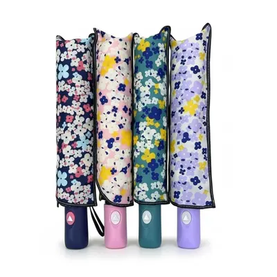 Umbrelă En Gros Automată cu Imprimeu Floral Mic – Design Delicat, Culori Pastel Asortate, Sistem cu Buton