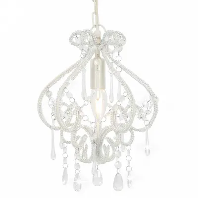 vidaXL Candelabru cu mărgele, alb, rotund, E14