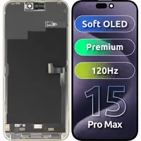 Display cu Touchscreen MP compatibil cu Apple iPhone 15 Pro Max, cu Rama, Versiune Premium Soft OLED FHD 120Hz, Negru