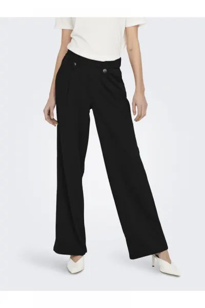 Pantaloni negri lejeri cu elastic la talie si buzunare laterale