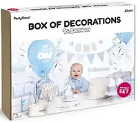Set decoratiuni petrecere First Birthday cu 33 elemente Albastru Argintiu
