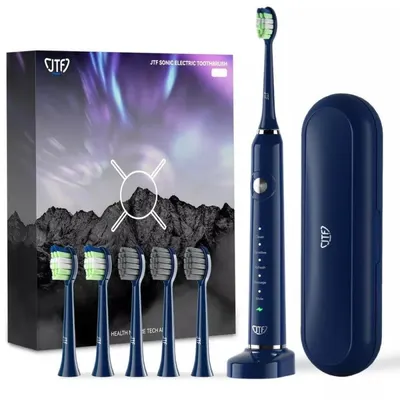 Periuta Dinti Electrica JTF Sonic, Albastra, P200, 6 Capete Periuta, Trusa Calatorie, Suport Incarcare
