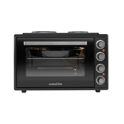 Cuptor electric NobeLTek, 60L, 2000W, plite electrice 1500w + 1000w, grill, timer, termostat, sticla dubla, ventilator, iluminare, Negru