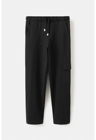Pantaloni de trening de bumbac cu buzunar lateral cu clapa - Negru stins
