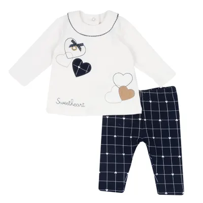Costum copii Chicco, bluza si colanti, alb cu bleumarin, 75683-65MFCO