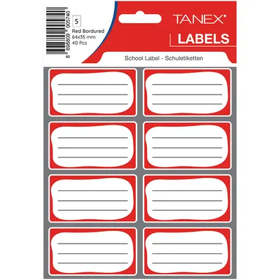 Etichete scolare autoadezive, 40buc/set, Tanex, rosu