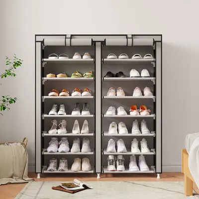 Dulap pantofi cu 7 rafturi, 35 perechi, cadru otel, invelis textil