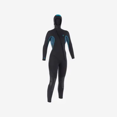 Combinezon din neopren, cu cagulă, scufundări 7,5mm SCD 500 negru-albastru Damă