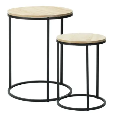Set 2 măsuțe de cafea Trends4You, metal & MDF, design modern, negru cu crem