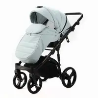 Carucior pentru copii, Adamex, 2 in 1, Lanti PS25, Pliabil, landou cu salteluta, copertina reglabila, roti frontale pivotante, cu dubla suspensie si husa de ploaie inclusa, Linen EcoLeather, Mint Green