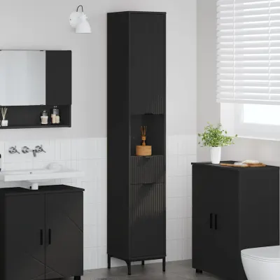 vidaXL Dulap de Baie Negru 31,5 x 33 x 190 cm Lemn prelucrat, Metal