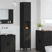 vidaXL Dulap de Baie Negru 31,5 x 33 x 190 cm Lemn prelucrat, Metal