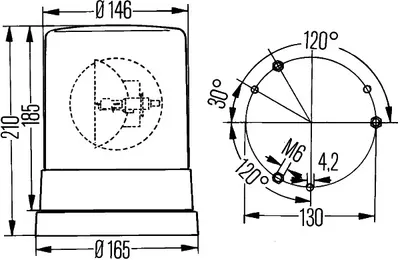 Dispersor girofar portocaliu, H1, 165mm, 24V