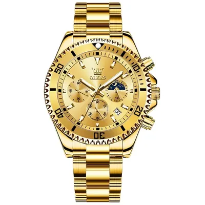 Ceas barbatesc de mana Olevs Cronograf Quartz Elegant Luxury Casual Fashion Data Auriu