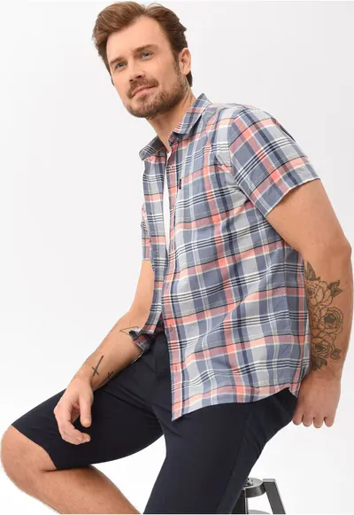Camasa cu maneci scurte C-Beni pentru barbati - din bumbac - Multicolor - Regular Fit - Multicolor/Albastru multicolor