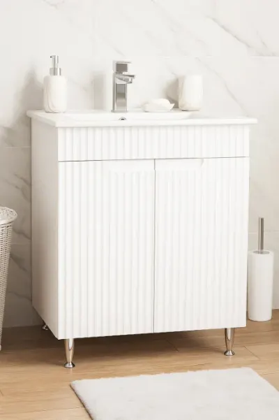 Set Baza front MDF si Lavoar seria 033, montat, 60 cm, alb rustic