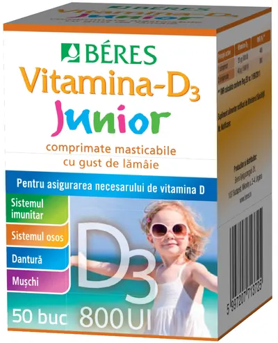 Vitamina D3 Junior 800 UI, 50 comprimate masticabile, Beres