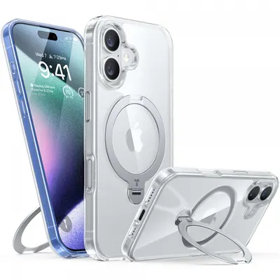 Husa MagSafe pentru Apple iPhone 16 Plus, Torras, Ostand Spin, Transparenta