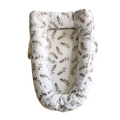 Baby Nest cu manere din bumbac organic Twindeco Alb cu frunze maro