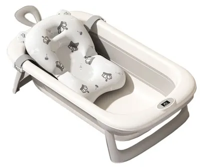 Cadita bebelusi pliabila Little Mom Dino grey, include o perna de siguranta detasabila, termometru cu display digital, protectie anti-alunecare, 87x51x23 cm