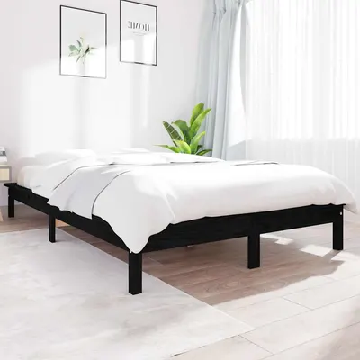 vidaXL Cadru de pat, negru, 150x200 cm, King Size, lemn masiv de pin
